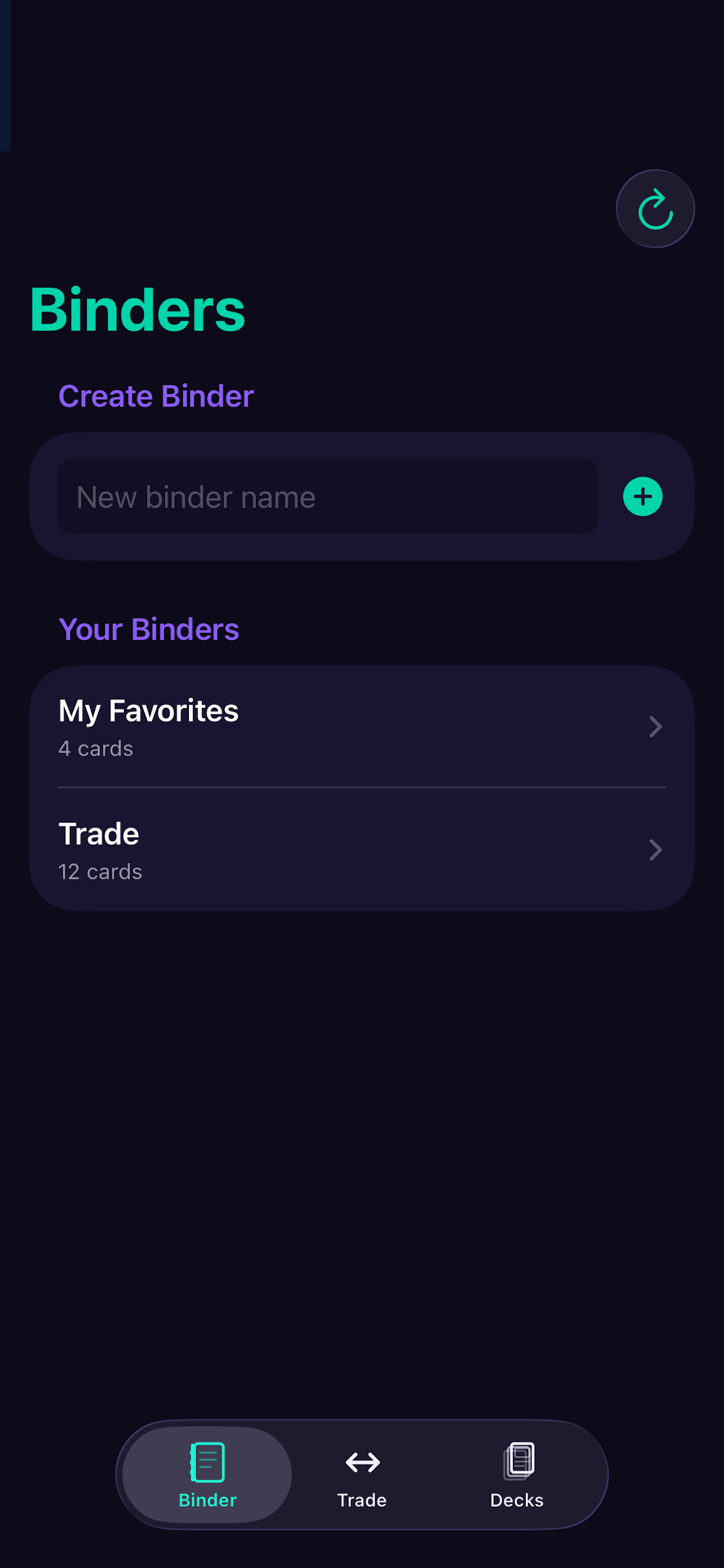 Browsing and selecting card printings to add to a binder